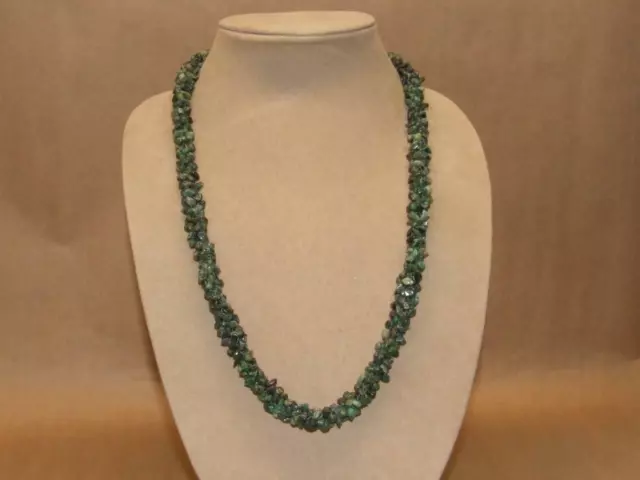 Vintage Braided Raw Polished Green Nephrite Jade Necklace 92.6 gr 26" No Clasp