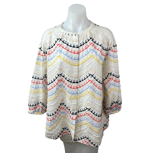 Women's White Striped Embroidered Long Sleeve Button Down Shirt Blouse Top Sz S Women's White Striped Embroidered Long Sleeve Button Down Shirt Blouse Top Sz S