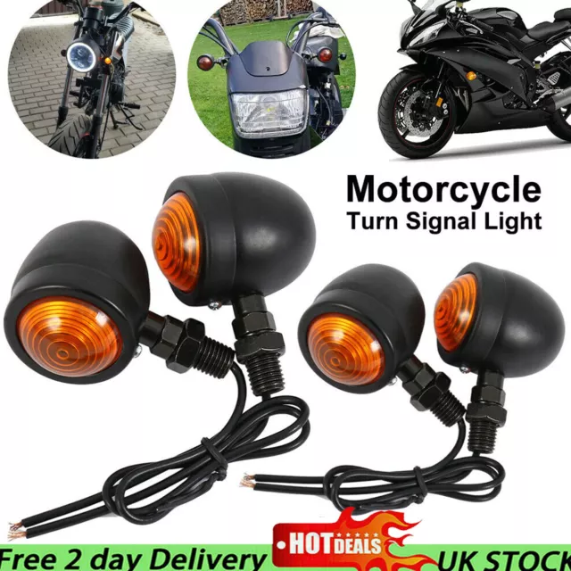 UK 4x Aluminum Motorcycle Indicators Motorbike Turn Signal Lights Bullet Bulb