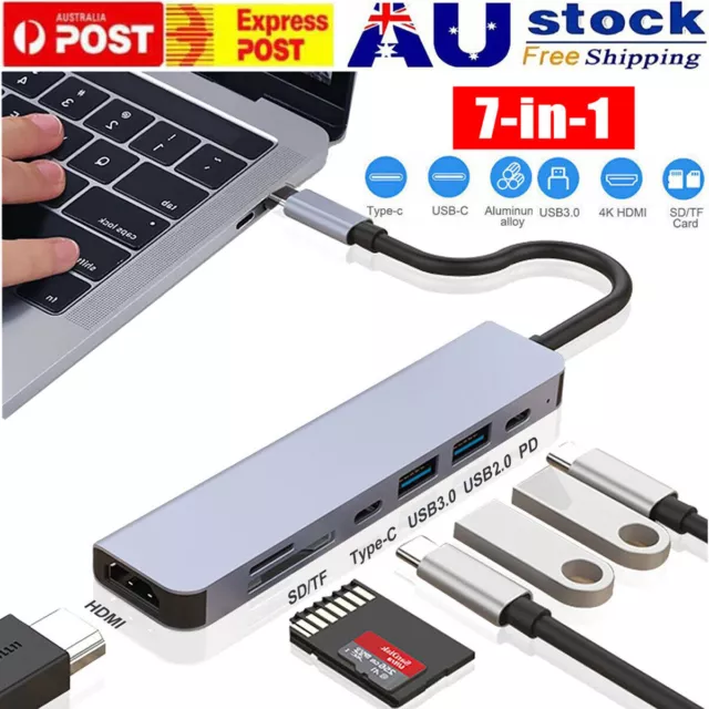 USB-C Type-C Hub To USB 3.0 4K HDMI SD/TF Adapter 7 in 1 For PC Laptop Mac ipad