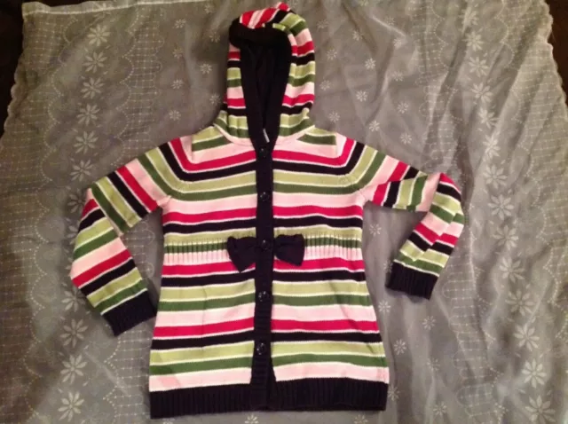 Girls Gymboree Long Sleeve Striped Knit Hooded Sweater Small 5 / 6 100% Cotton