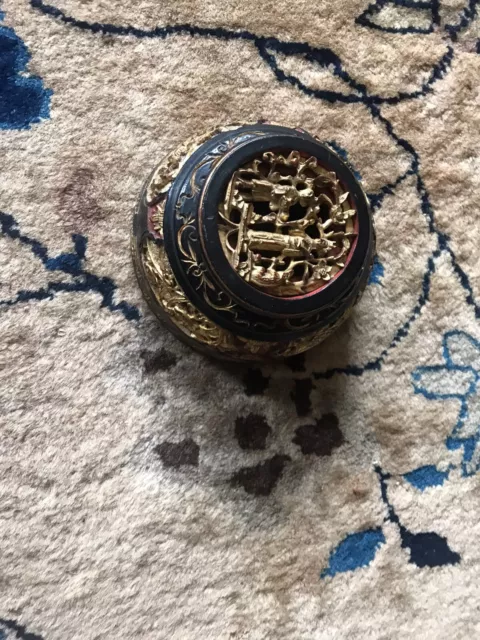 Neat Chinese Antique Gold Lacquered Gilt wood carving Bowl Altered to a Lamp 5"D