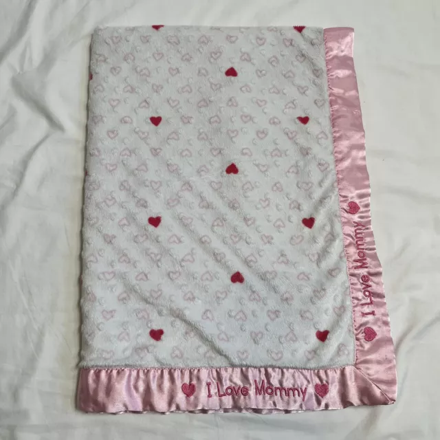 Just One You ""I Love Mommy"" Blanco Rosa Corazones Minky Manta Borde Satinado Usado