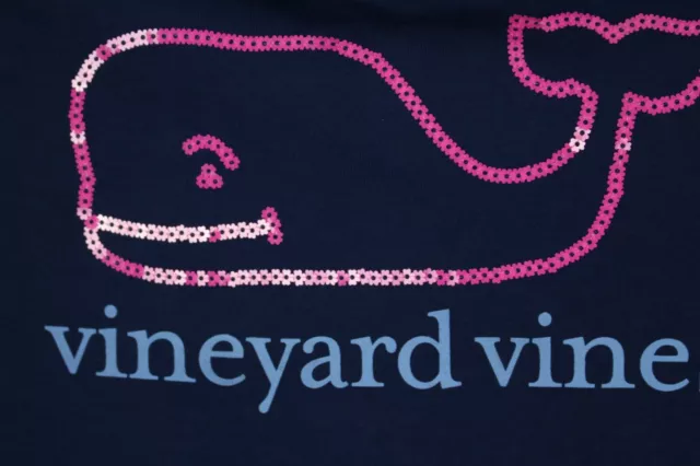 Vineyard Vines Girls Kids Sequin Vintage Whale Long Sleeve Pocket T Shirt Blue 3