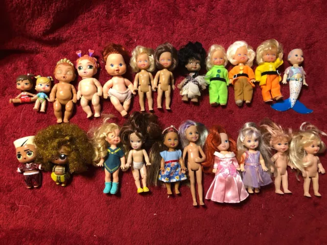 Mini Doll Lot Of 22 Mixed Sizes, Makers And Materials