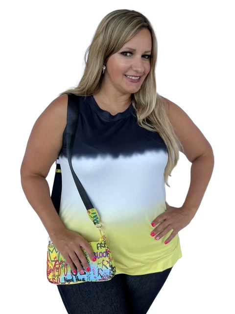 Plus Size Color Block Ombre Dip Tie Dye Top