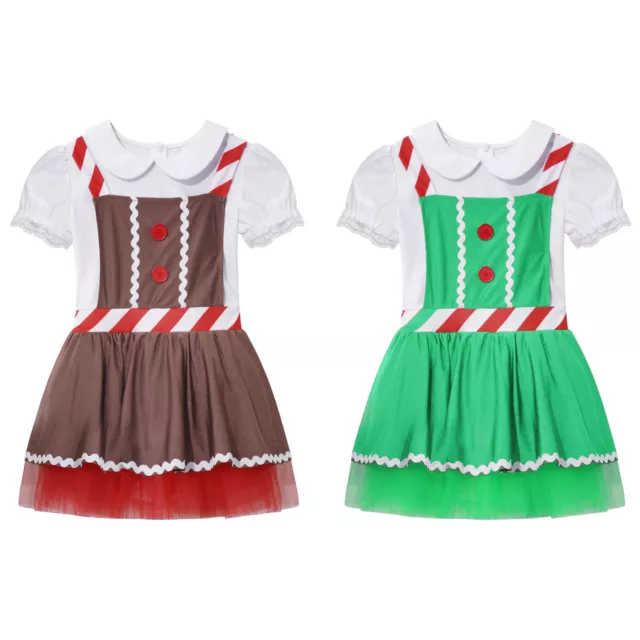 Kids Girls Bodysuit Dance Fancy Dress Cross Suspenders Apron Performance Skirt