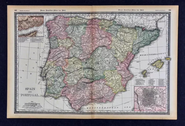 1891 McNally Map - Spain & Portugal - Lisbon Madrid Barcelona Balearic Islands