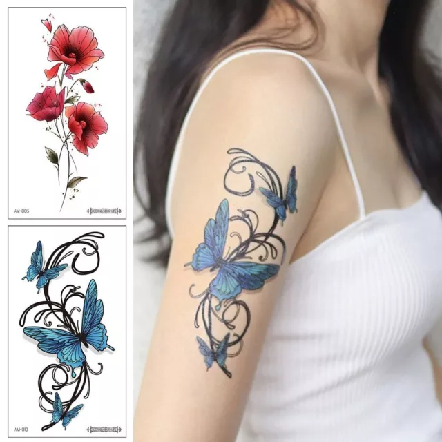 Supplies Party Tattoo Decal Art Red Flower Ephemeral Tattoos Long-Time Tattoo