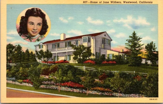 Home of Jane Withers Westwood California old postcard unused C19