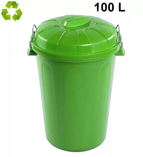 Cubo de basura con tapa 100 litros basurero verde con asas de presión