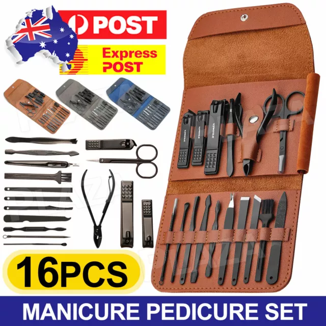 16PCS Manicure Pedicure Set Stainless Nail Trimming Kit Clipper Finger Care Tool