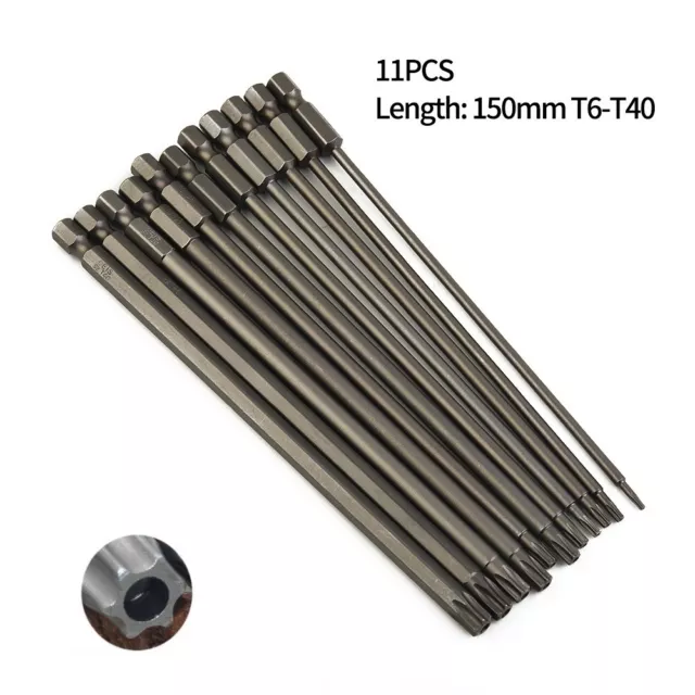 11x Torx screwdriver bit Set Hex Sécurité Magnétique Head-150mm Extra Long /