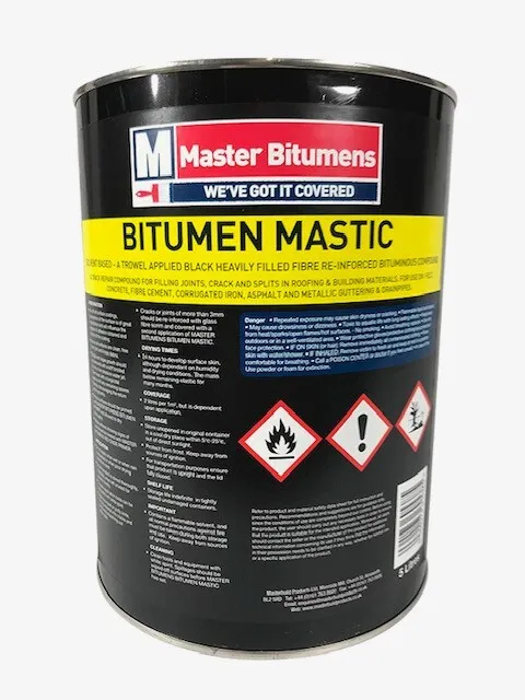 Master Bitumens, Trowel Applied Bitumen Mastic, Fills Cracks, Splits and Gaps 5L