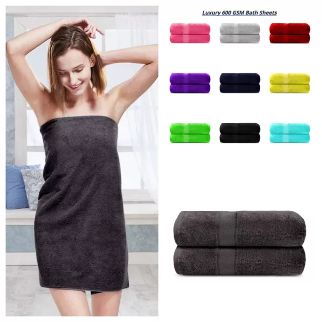 2 X Luxury Bath Sheets 600 GSM 100% Egyptian Cotton Towels 80 x 140 cm