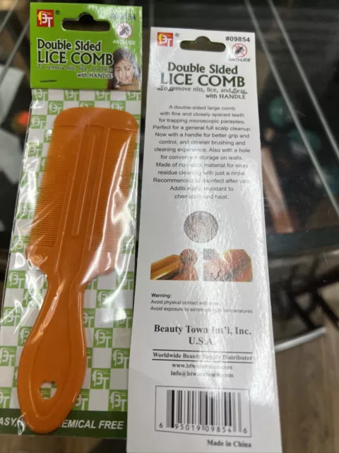 2X Lice Combs Double Sided w/Handle Humans Dogs Cats Remove Nits, Lice, Fleas