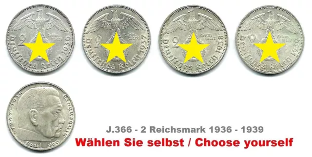 J.366 - 2 Reichsmark 1936 - 1939 A B D E F G J - Bitte auswählen / please select