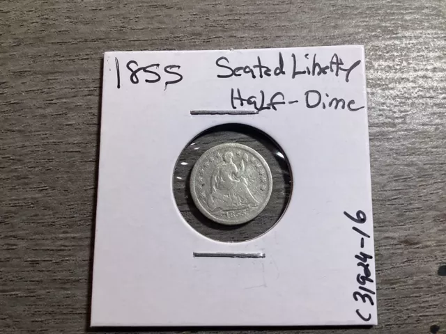 1855-P Seated Liberty Silver Half-Dime-Type 3 w/Arrows at Date-031924-16