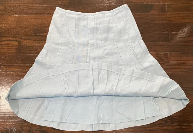 Talbots Pure Irish Linen Skirt A Line Midi Embroidered Eyelets Blue Womens Sz 10