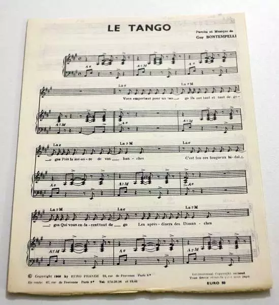 Partition vintage sheet music GUY BONTEMPELLI : Le Tango * 60's