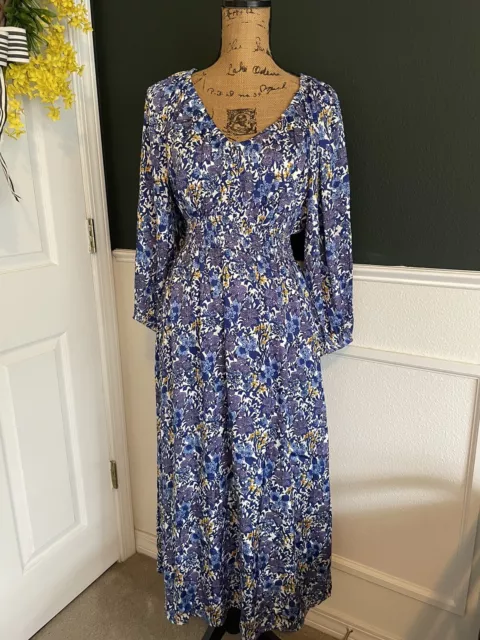 NWT  J. Crew V neck smocked midi dress in Blue floral print  Size: S