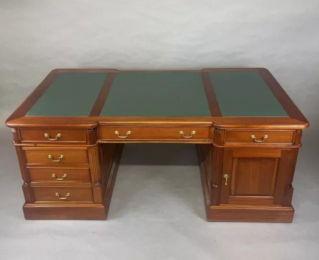 Partners Desk Double Sided Green Inlay Pedestal Desk