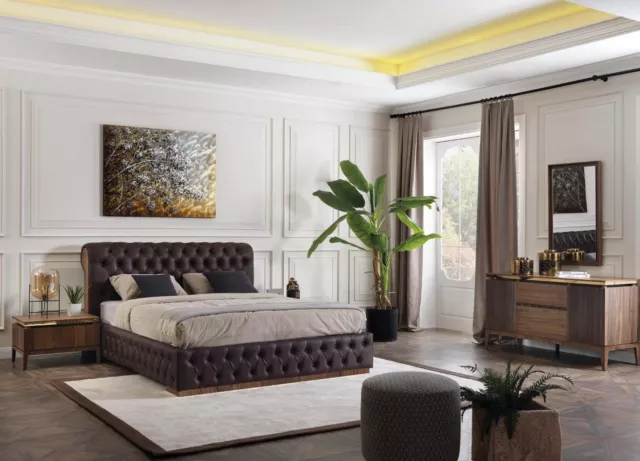 Chambre à Coucher Lit 2 х Table de Chevet Commode Miroir Luxe Complet Meuble