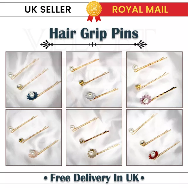 3Pcs Hair Styling Grips Hair Slides Pins Flower Dimond Pearl Hair Clip Bobby Pin