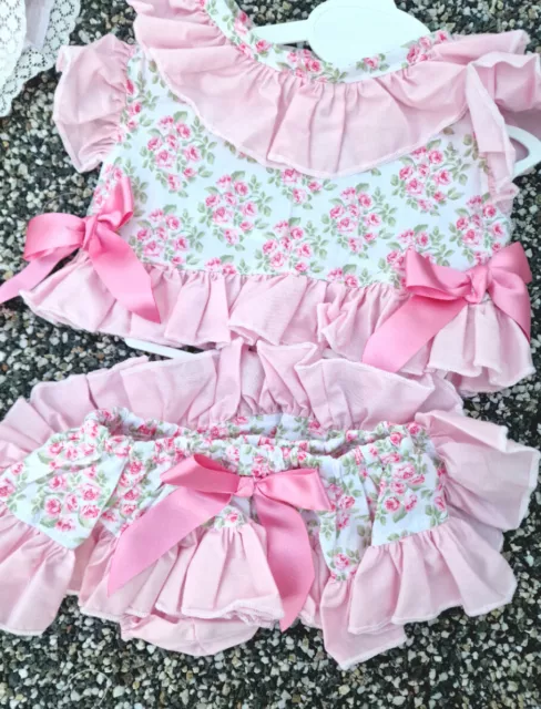 DREAM SALE  0-3 3-6 3-4 baby girls pink floral crop top and skirt knickers