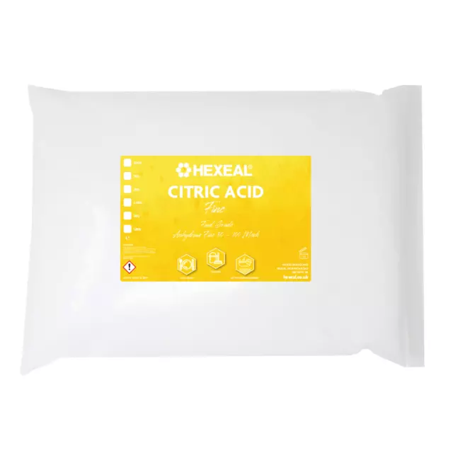 Hexeal CITRIC ACID | 5kg Bag | 100% Anhydrous | Fine | GMO Free | Food Grade