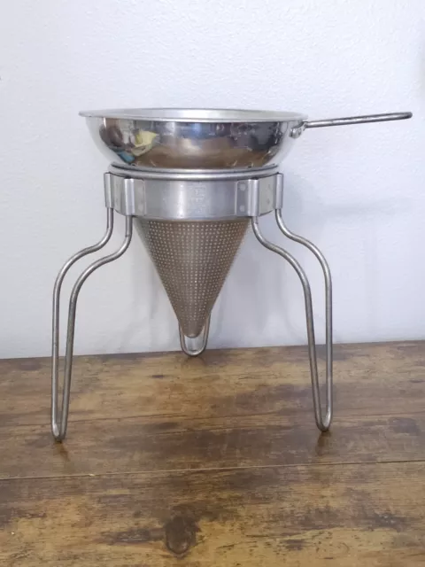 Vintage Wear Ever No 8 Aluminum Sifter Sieve Cone Strainer Holder Stand