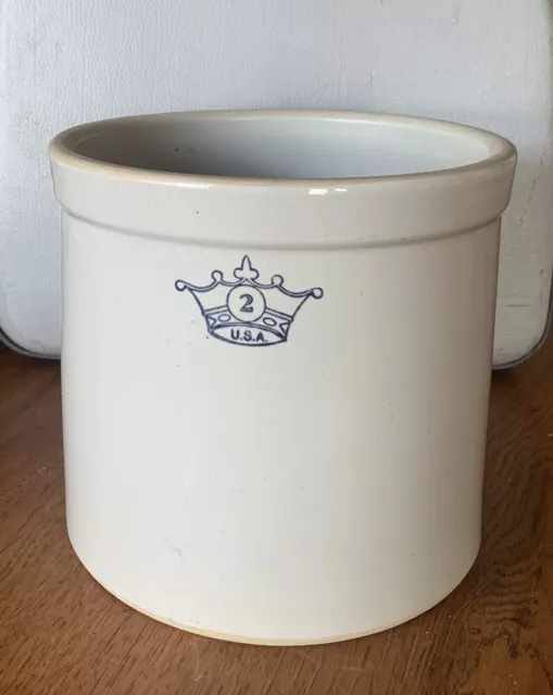 Blue Crown Stoneware Crock 2 Gallon Robinson Ransbottom USA Vintage (EXCELLENT)