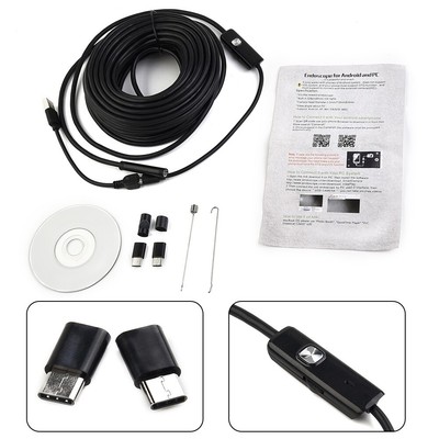 1 mètres Endoscope 3 en 1 USBMicroType-C Ultra-Mince 5.5mm Semi-Rigide Caméra d'inspection,Endoscope Camera Endoscopique USB,6 LED IP67 Étanche et Câble Serpent pour Téléphone Android Windows. 