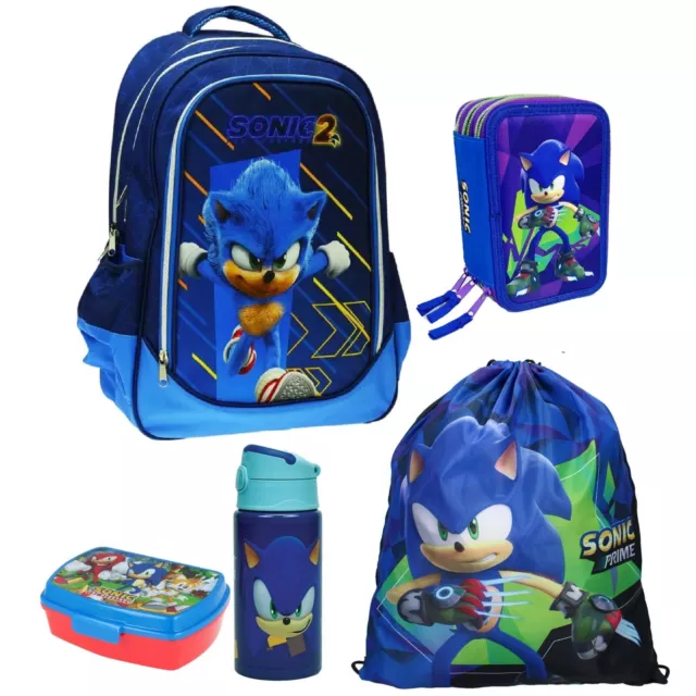 Sonic 2 Set Grande Mochila Caso 3zip Bolsa Botella Escuela Elemental Niño