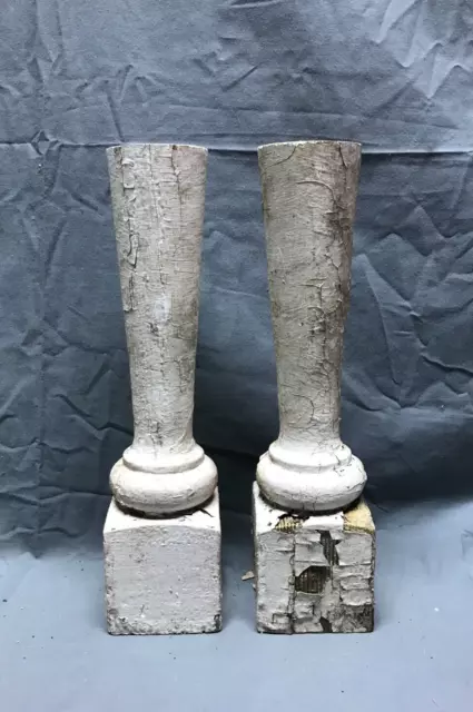 Pair 12" Turned Wood Shabby White Spindles Candle Stick Holders Old VTG 1749-22B