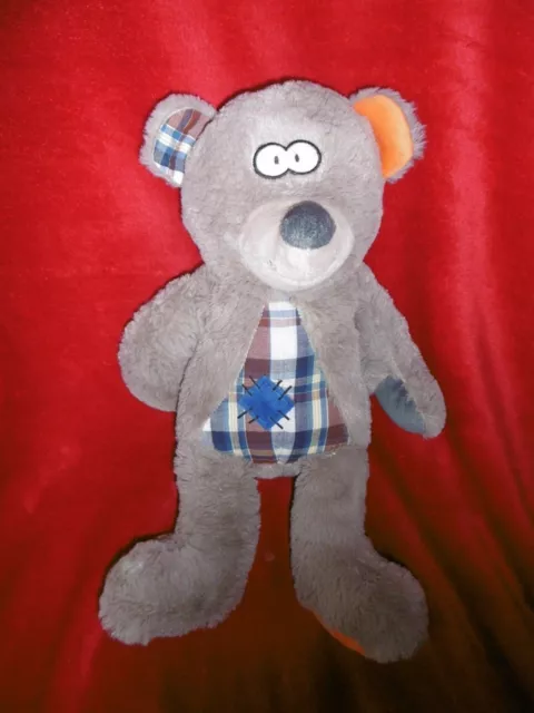 Doudou Peluche Ours Brun Patte Orange Ventre Ecossais Bleu MOZAIC 41 cm