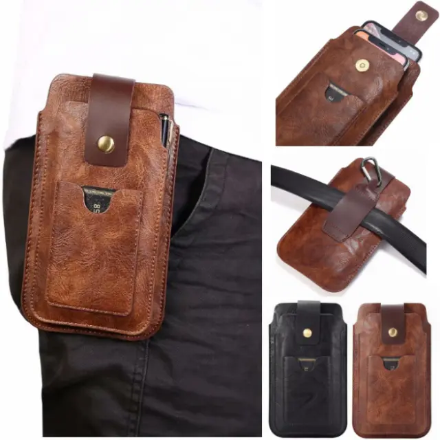 Men's PU Leather Belt Holster Clip Wallet Card Waist Pouch Phone Case For Phones