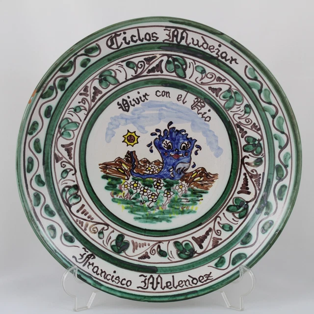 Plato Ceramica PUNTER Teruel Pintado a mano VIVIR CON EL RIO Ciclos Mudejar
