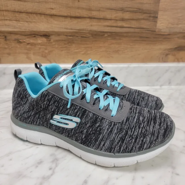 Womens Size 10 Skechers lite-weight athletic Walking shoes Gray Blue Sneakers