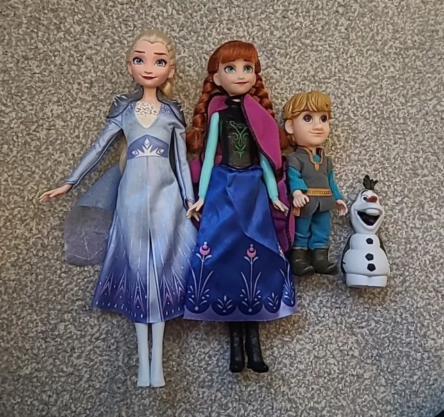 Disney Frozen 2 12" Anna Elsa 6" Mini Krystoff Olaf Dolls Excellent Condition
