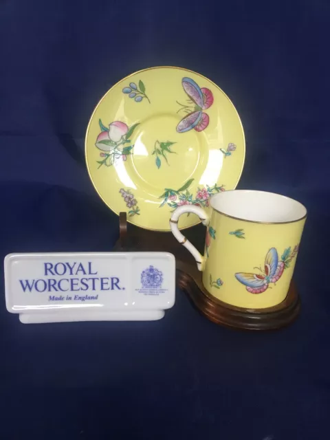 Royal Worcester Yellow Butterfly Floral Demitasse Cup & Set Z2047 ~ England