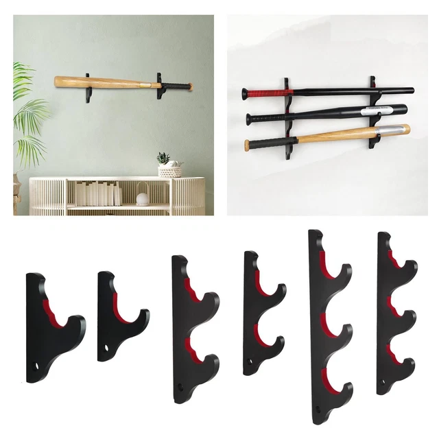 Support Batte Baseball Support Mural Pour Battes De Baseball - Noir, MDF, Pour Rangement Et Affichage, Vis Incluses Présentoir Batte Noir Compact