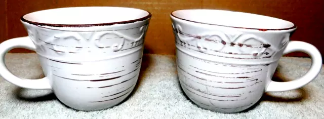 CS~Pfaltzgraff Trellis White Set of 2 Coffee Mugs/ Cups