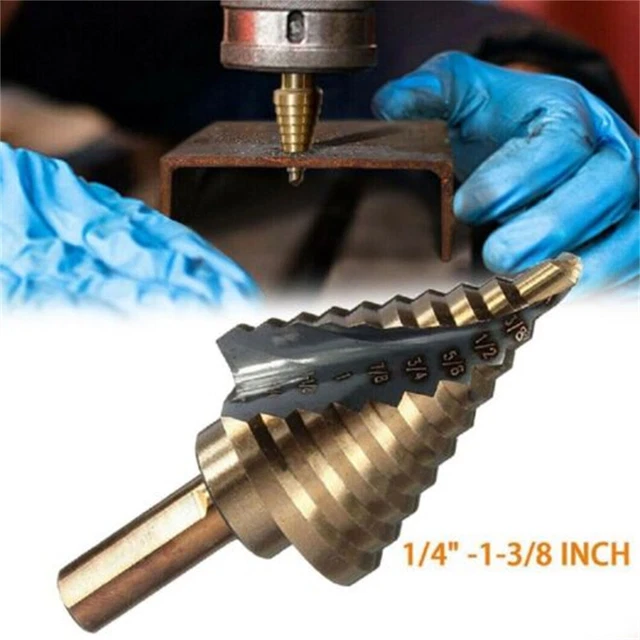 Solid Metal 1/4" to 1-3/8" Cobalt M42 Step Drill Bit Spiral Flute Quick Change