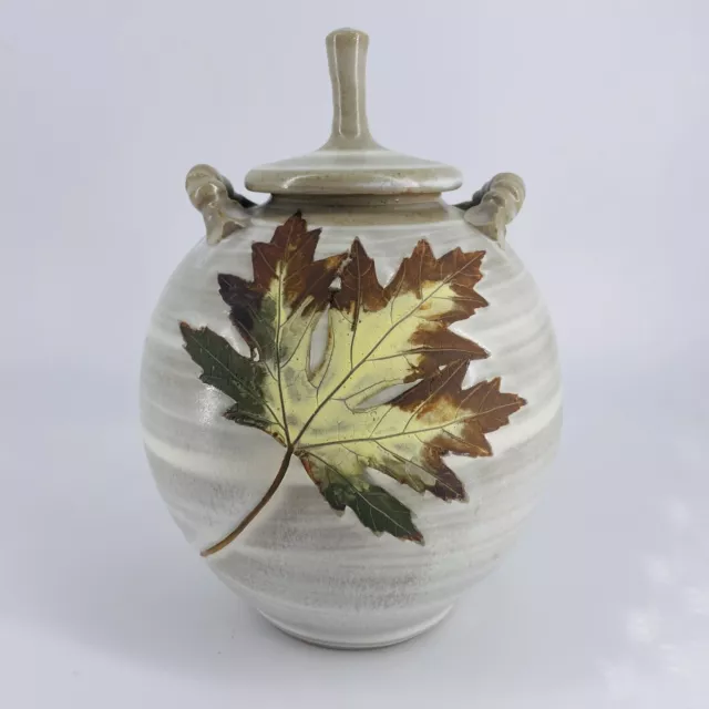 Travis Berning Pottery / Hand Made / Lidded Urn Ginger Jar Leaf pattern