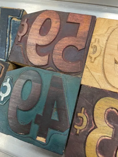 8 Vintage wood Letterpress Printing Blocks Price Tags