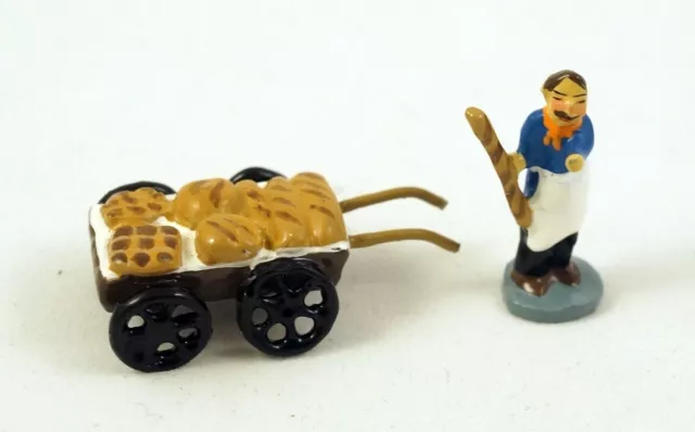 J Carlton by Gault French Miniature Figurine 2 Pcs Vendor & Cart w French Bread