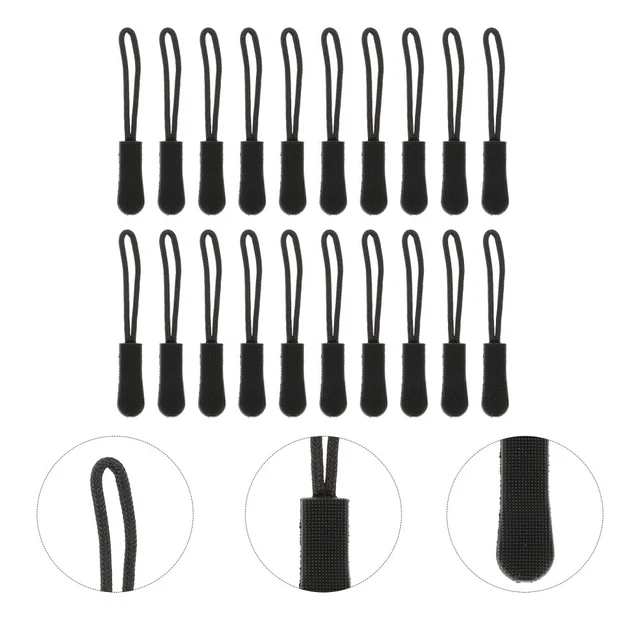 50 Pcs Zip Fixer Drawstring Black Zipper Zipper Tags Cord Pulls