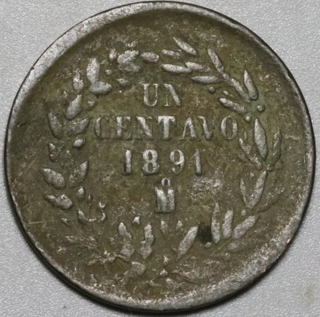 1891-Mo Mexico 1 UN Centavo Eagle Snake Cactus Copper Coin (21032102R)