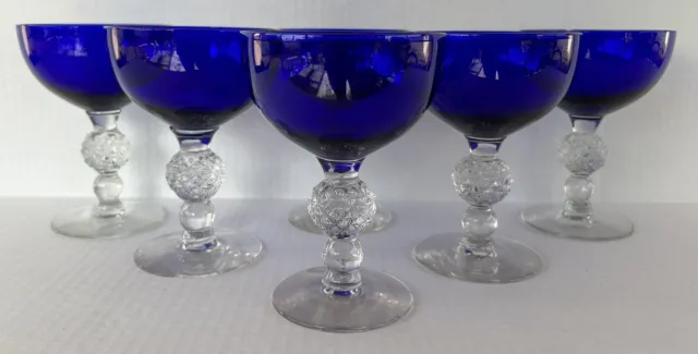 Vintage Morgantown Golfball Champagne Glasses 4 7/8” Ritz Cobalt Blue Set of 6